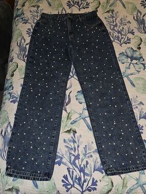 Dark Blue Pearl-Embellished Women’s Jeans